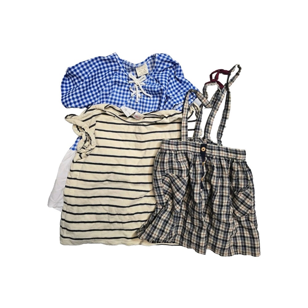 Zara 4-5‎ Girls  Plaid Romper Shirt Tshirt Lot Of 3
